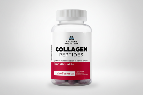 Bottle of Ancient Nutrition Collagen Peptides on a white background