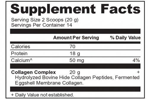 Supplement facts label with nutritional information on a white background