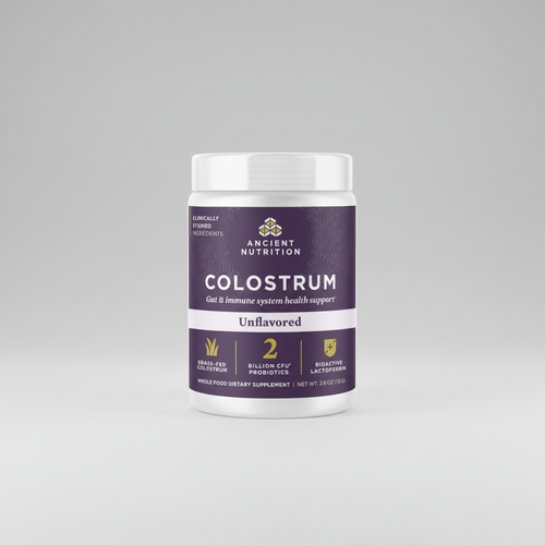 Ancient Nutrition Colostrum supplement container on a white background