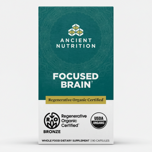 Ancient Nutrition Focused Brain supplement package on a white background