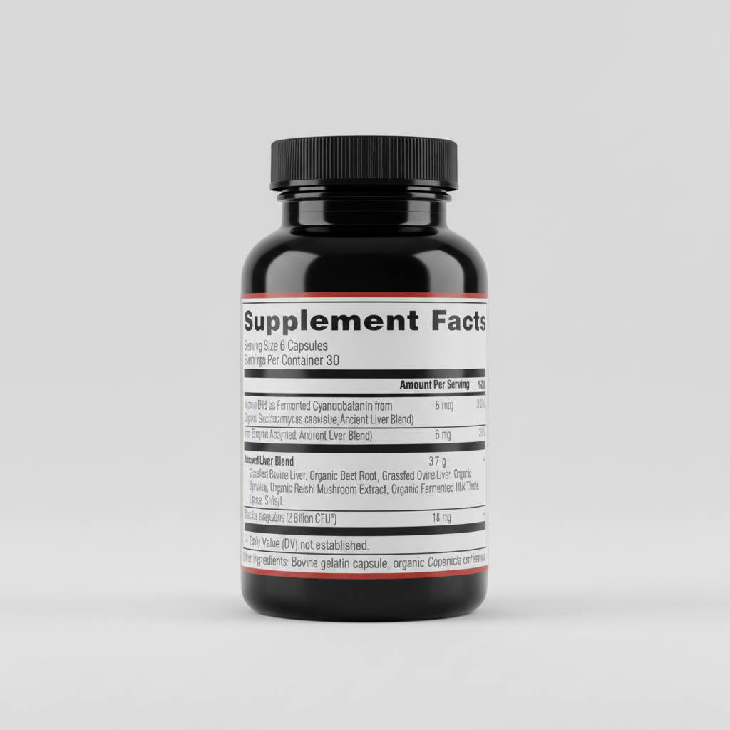 Supplement facts label with detailed nutritional information on a white background