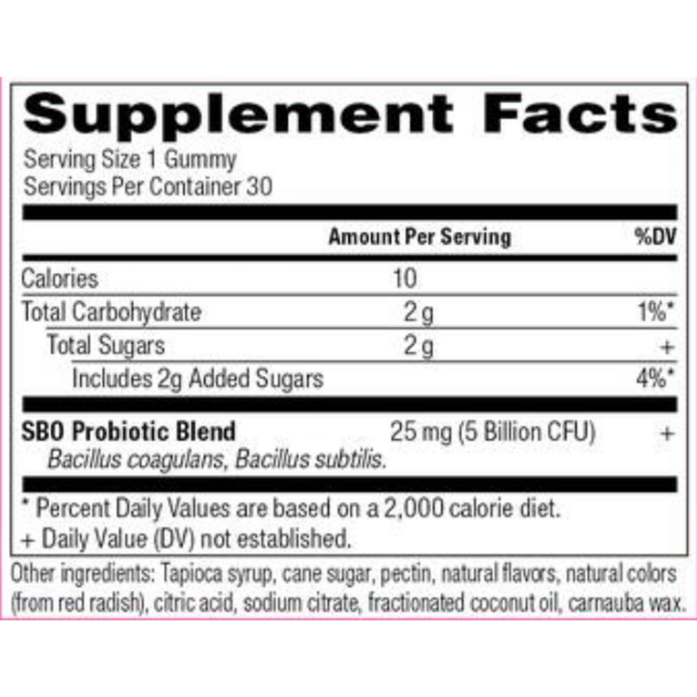 Supplement facts label for gummy vitamins with nutritional information.