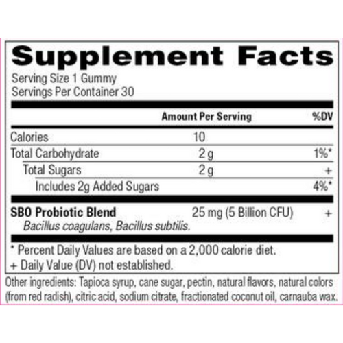 Supplement facts label for gummy vitamins with nutritional information.