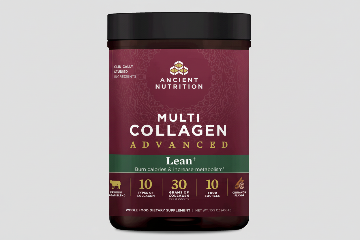Ancient Nutrition Multi Collagen Advanced supplement jar on a white background