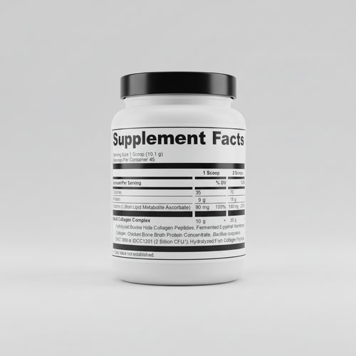 Supplement facts label with detailed nutritional information on a white background