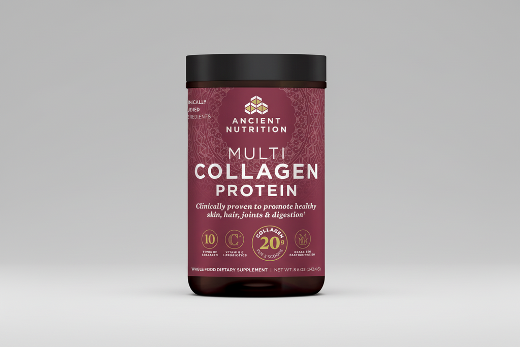 Jar of Ancient Nutrition Multi Collagen Protein on a white background