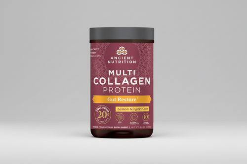 Ancient Nutrition Multi Collagen Protein container with purple label on a white background