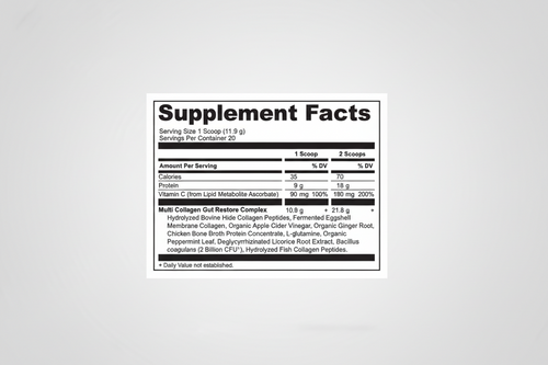 Supplement facts label for a product with detailed nutritional information and ingredients.