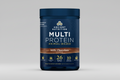 Ancient Nutrition Multi Protein container with blue label and chocolate flavor text