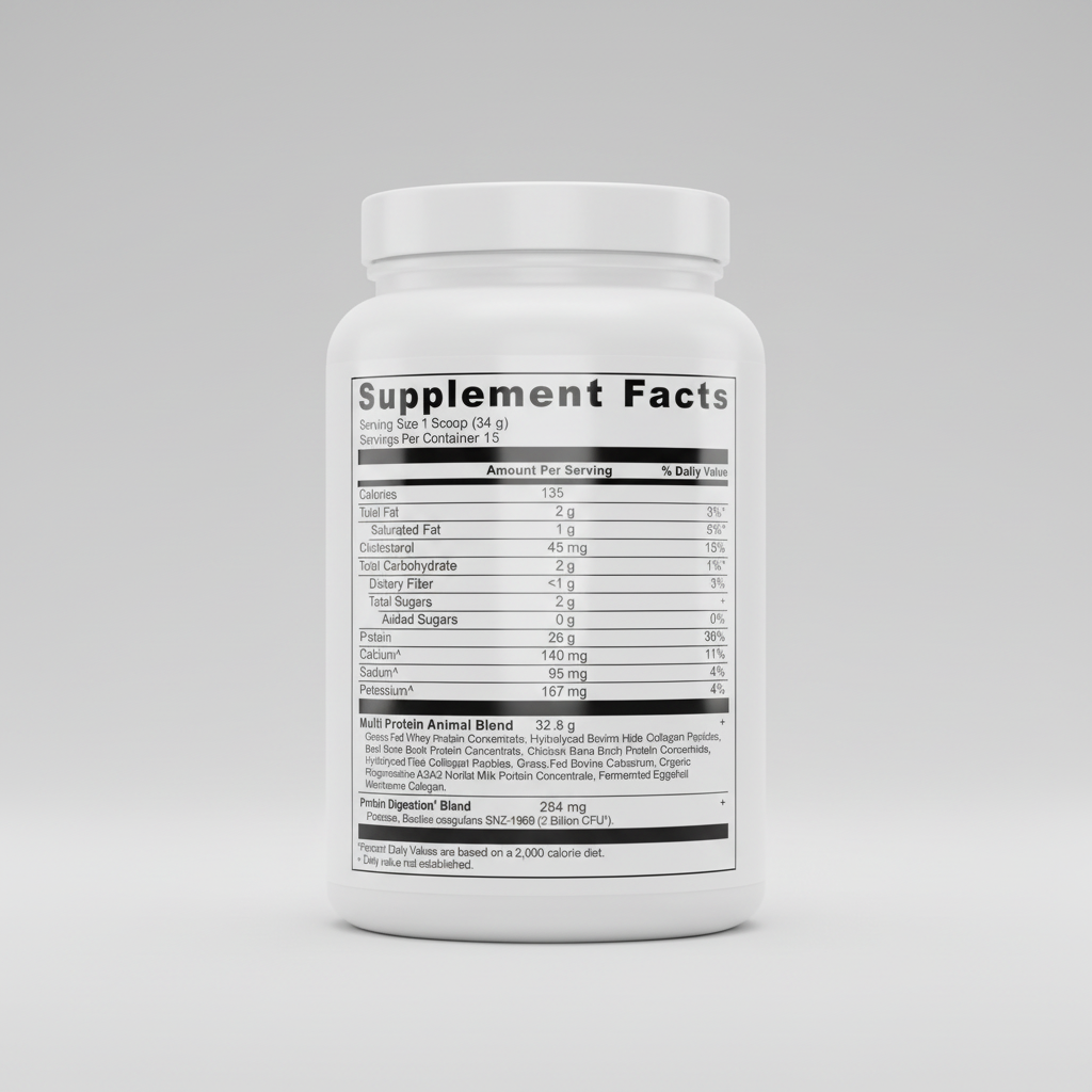 Supplement facts label with nutritional information on a white background