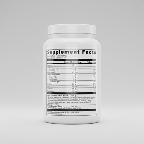 Supplement facts label with nutritional information on a white background