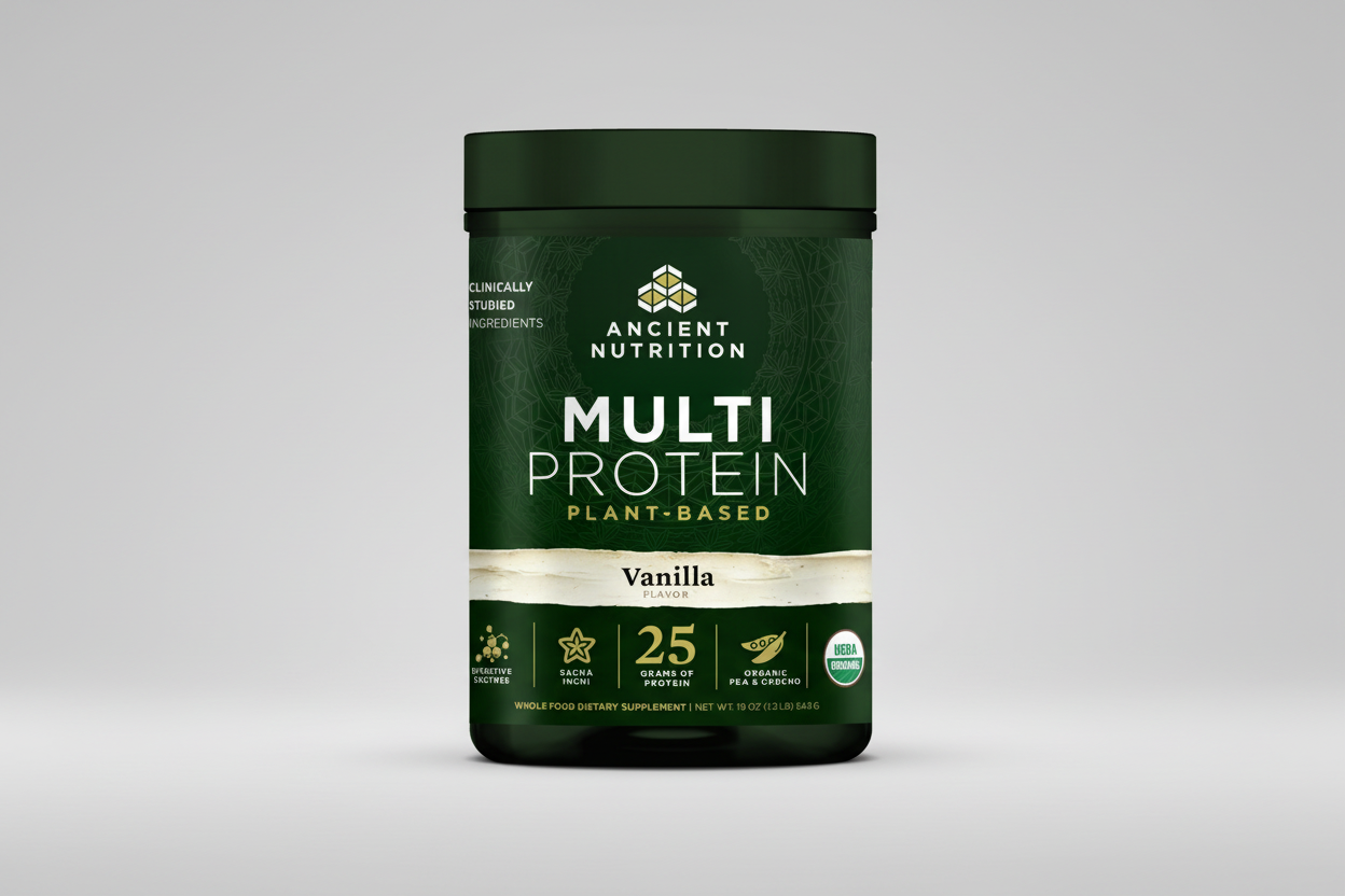 Ancient Nutrition Multi Protein plant-based vanilla flavor container