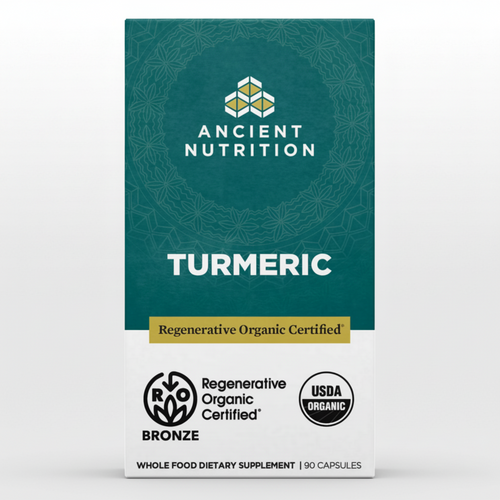 Ancient Nutrition Turmeric supplement package on a white background