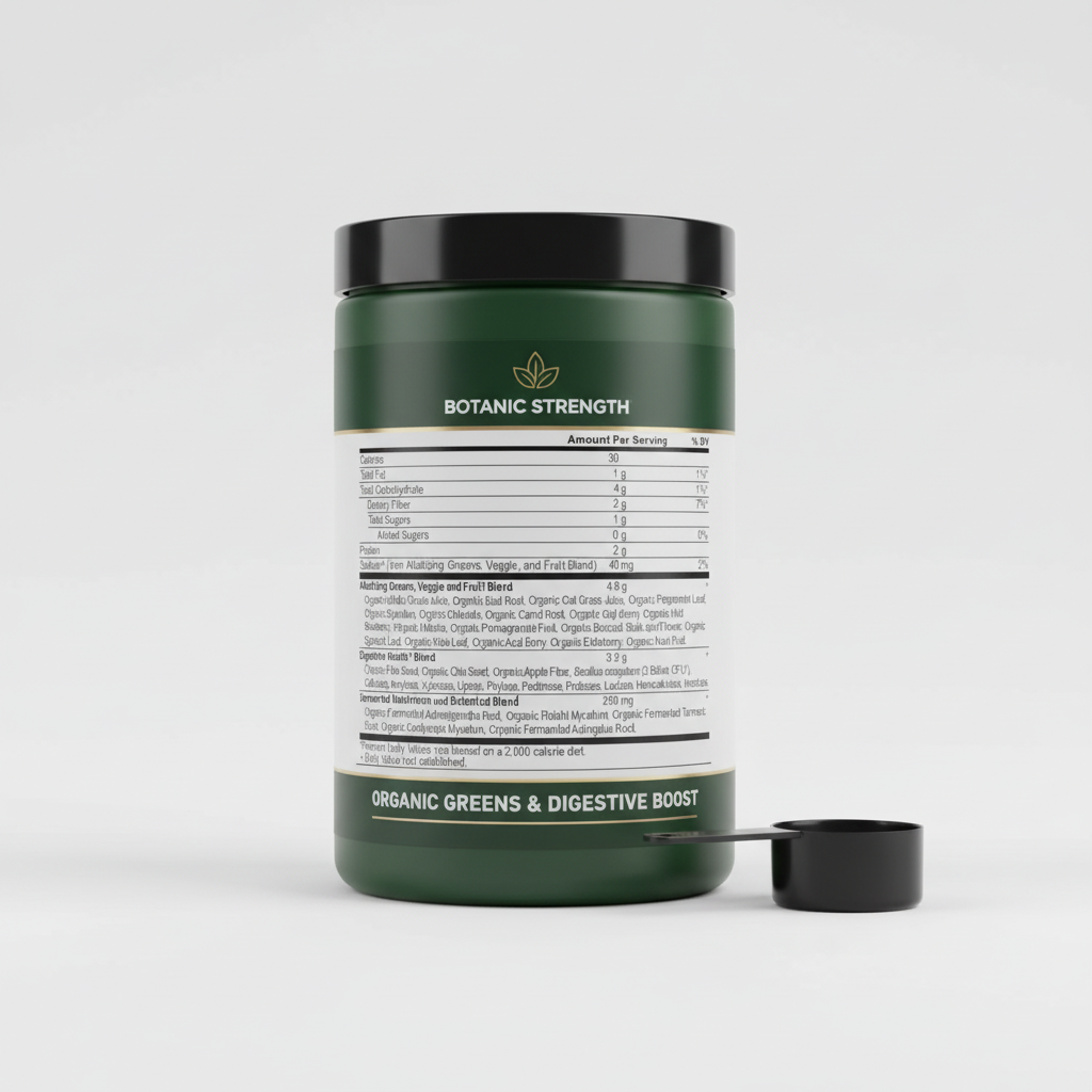 Supplement facts label with detailed nutritional information on a black background