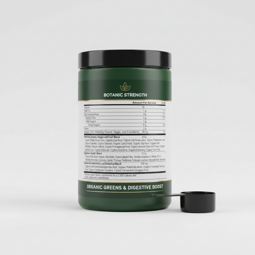 Supplement facts label with detailed nutritional information on a black background
