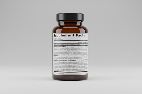Supplement facts label with detailed ingredient list on a white background