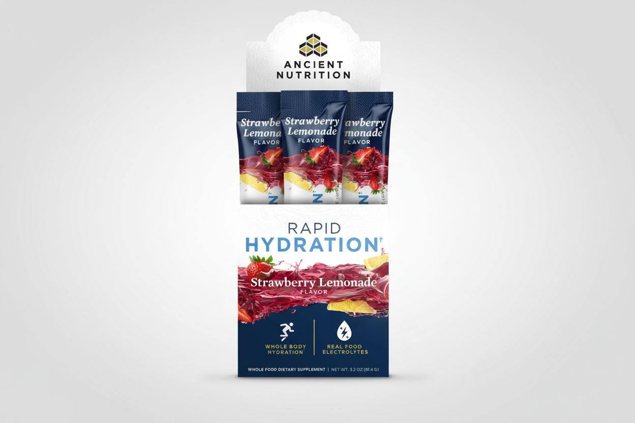 Ancient Nutrition Rapid Hydration Strawberry Lemonade 15 On-The-Go Stick Packs 0.2 oz 