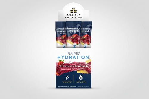Ancient Nutrition Rapid Hydration Strawberry Lemonade 15 On-The-Go Stick Packs 0.2 oz 