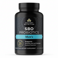 Black bottle of Ancient Nutrition SBO Probiotics for men on a white background