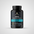 Black bottle of Ancient Nutrition SBO Probiotics on a white background
