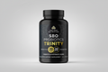 Black supplement bottle labeled 'SBO Probiotics Trinity' by Ancient Nutrition on a white background