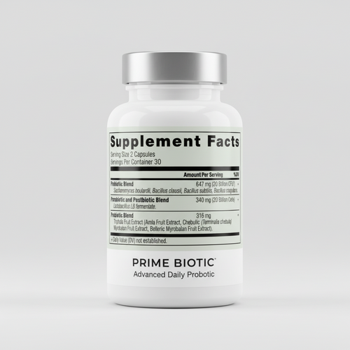 Supplement facts label with detailed nutritional information on a white background