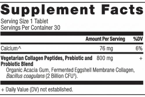 Supplement facts label with detailed nutritional information on a white background