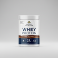 Container of Ancient Nutrition whey protein powder with milk chocolate flavor on a white background