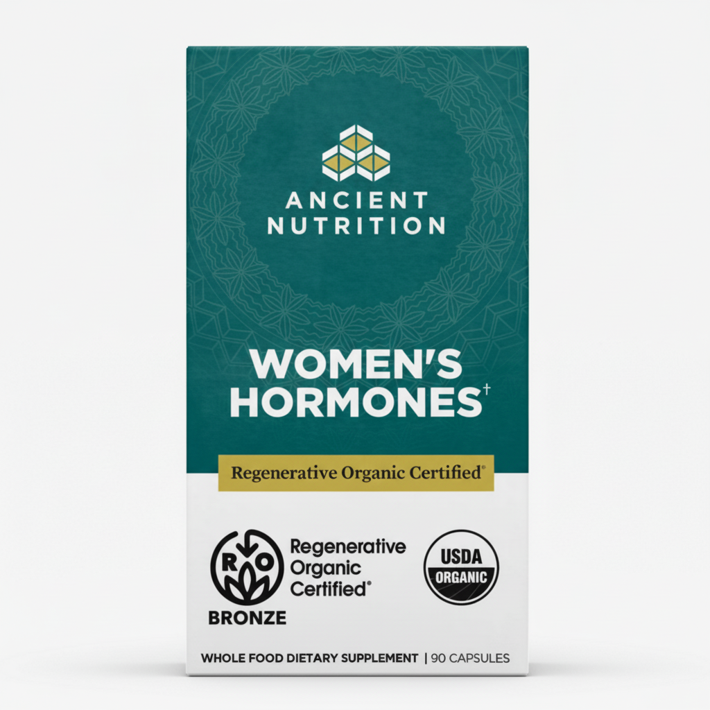 Ancient Nutrition Women's Hormones supplement package on a white background