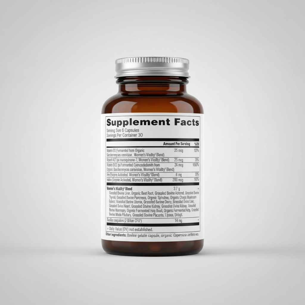 Supplement facts label with detailed nutritional information and ingredients.