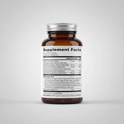 Supplement facts label with detailed nutritional information and ingredients.
