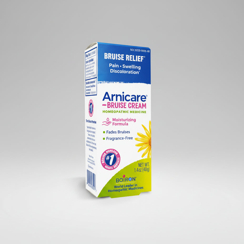 Box of Arnicare Bruise Cream on a white background