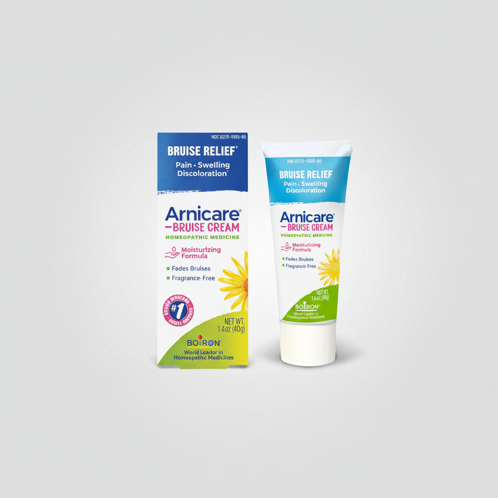 Arnicare Bruise Cream packaging and tube on a white background