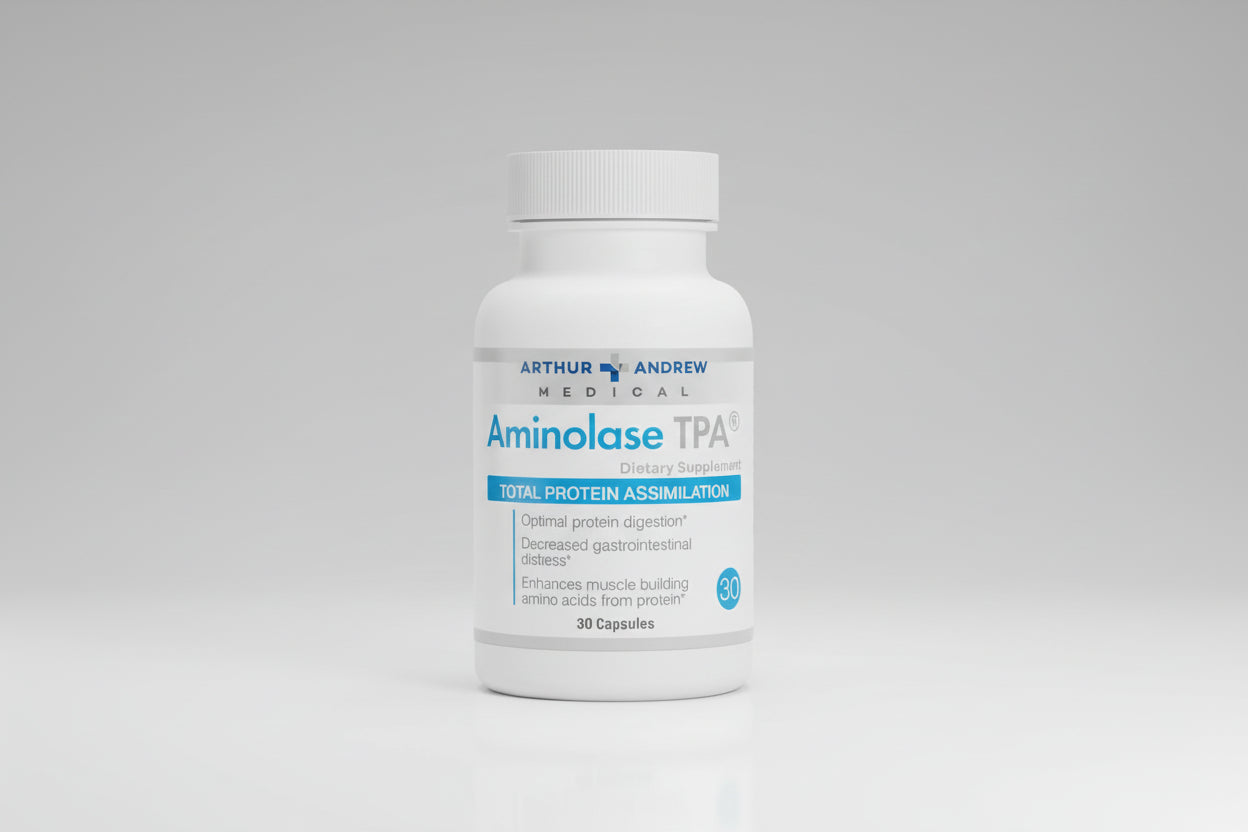 Arthur Andrew Medical Aminolase TPA dietary supplement bottle on a white background