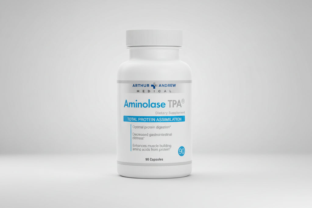 Arthur Andrew Medical Aminolase TPA dietary supplement bottle on a white background