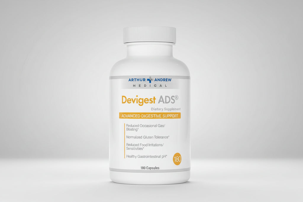 Arthur Andrew Medical Devigest ADS dietary supplement bottle on a white background