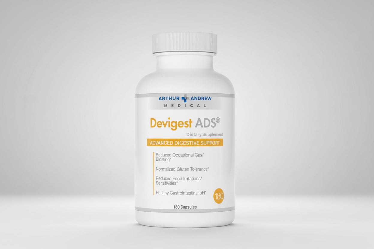 Arthur Andrew Medical Devigest ADS dietary supplement bottle on a white background