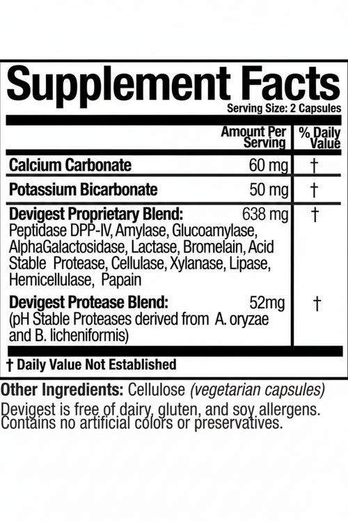 Supplement facts label with detailed ingredient information on a white background
