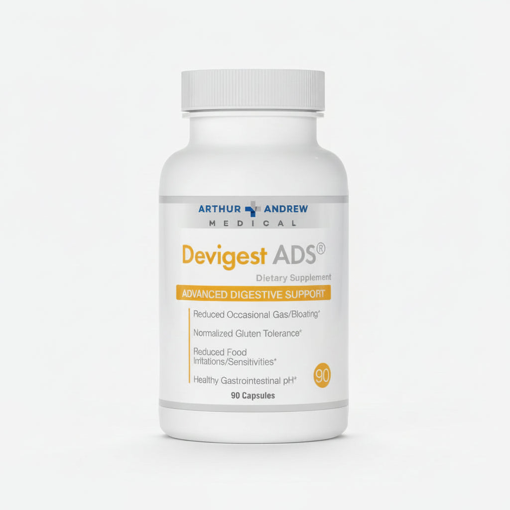 Arthur Andrew Medical Devigest ADS dietary supplement bottle on a white background