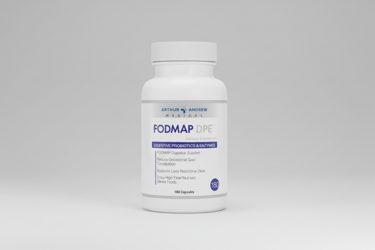 Arthur Andrew Medical FODMAP DPE dietary supplement bottle on a white background
