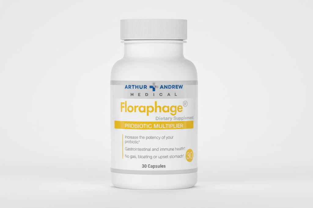 Arthur Andrew Medical Floraphage probiotic supplement bottle on a white background