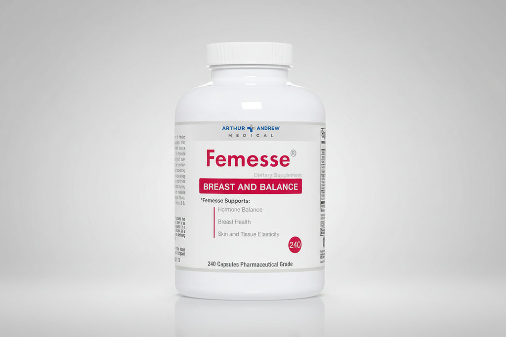 Supplement bottle labeled 'Femesse' by Arthur Andrew Medical on a white background