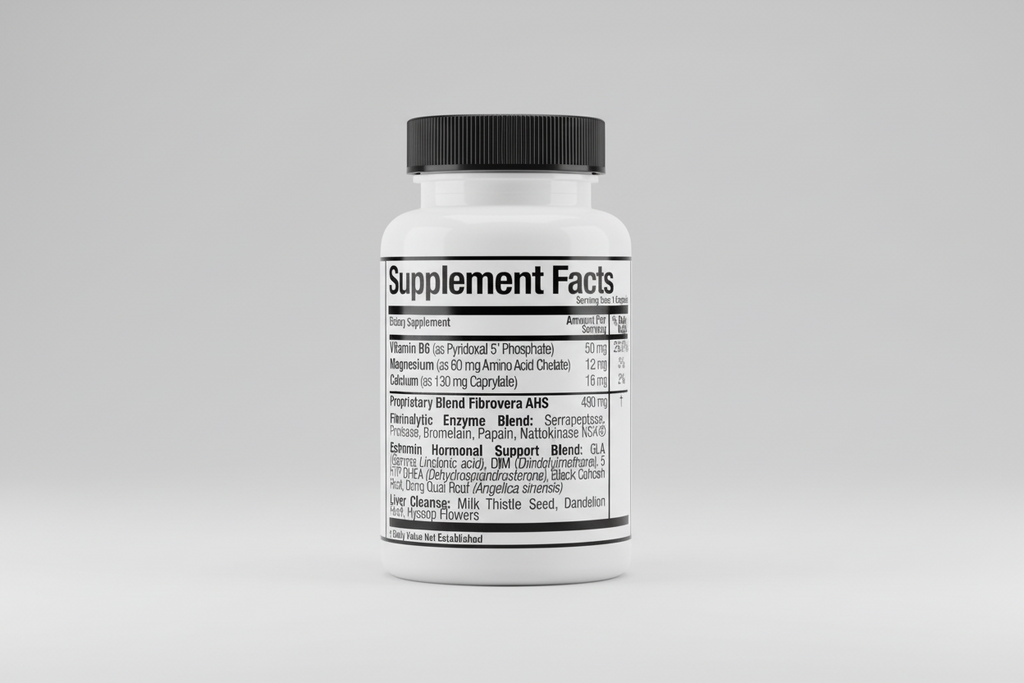 Supplement facts label with detailed nutritional information on a white background