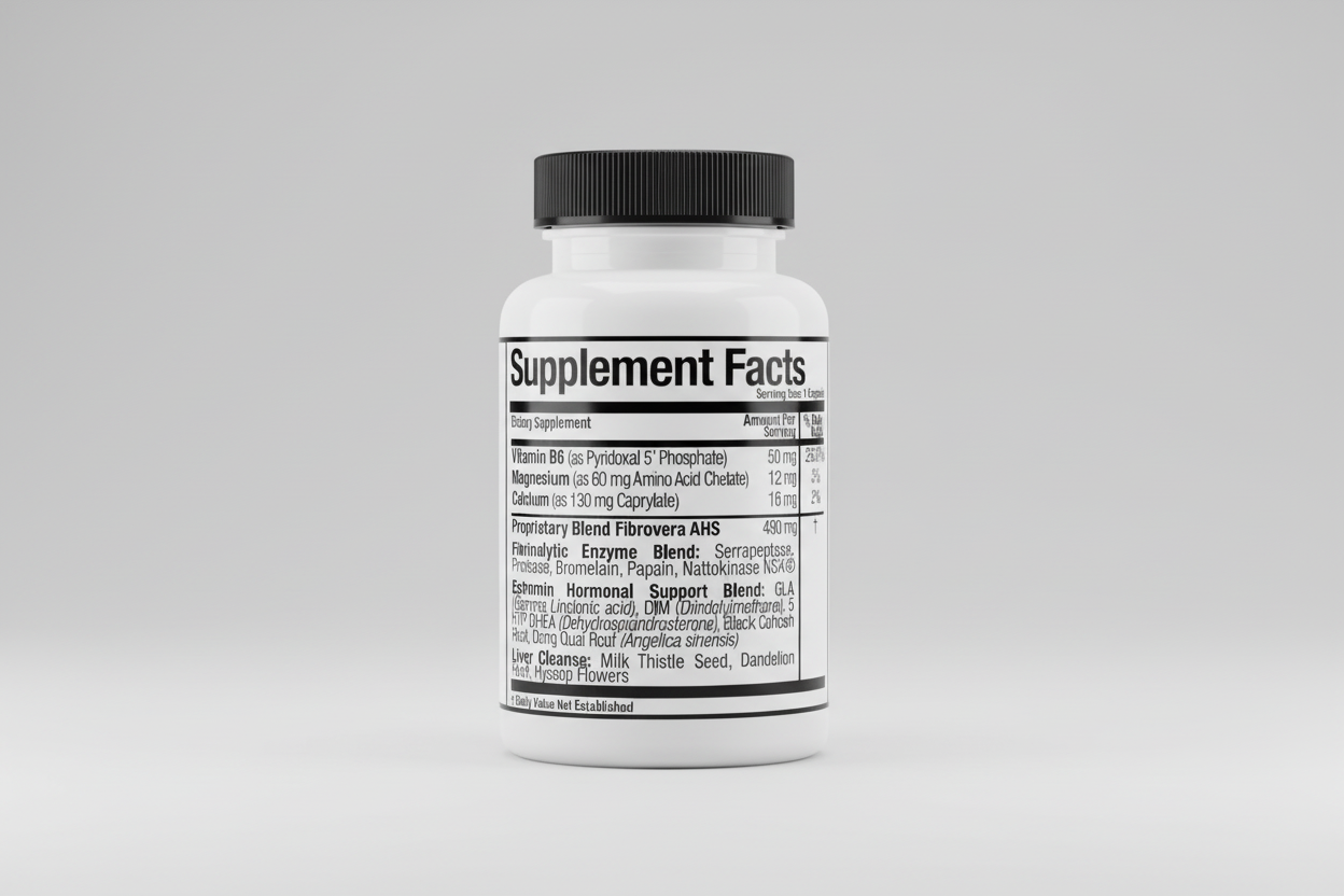 Supplement facts label with detailed nutritional information on a white background