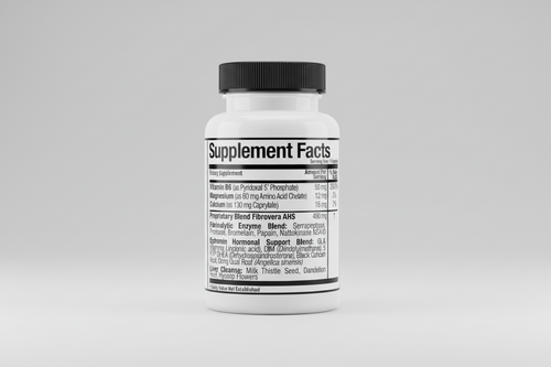 Supplement facts label with detailed nutritional information on a white background