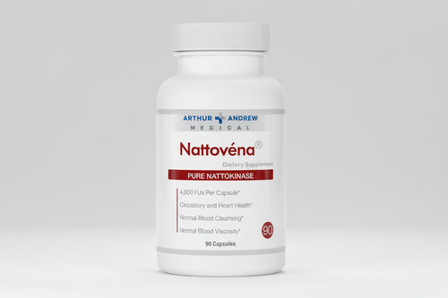Supplement bottle labeled 'Nattovéna' by Arthur Andrew Medical on a white background