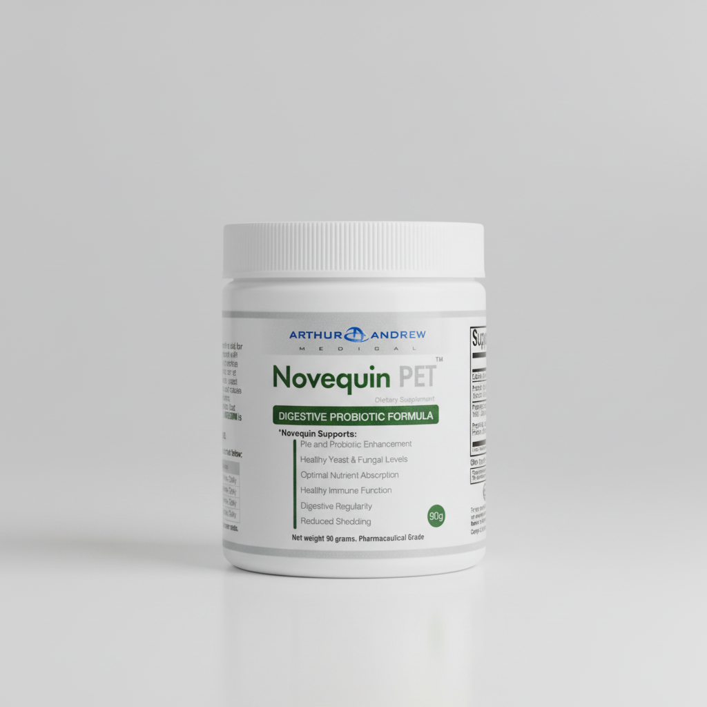 Arthur Andrew Medical Novequin PET supplement container on a white background