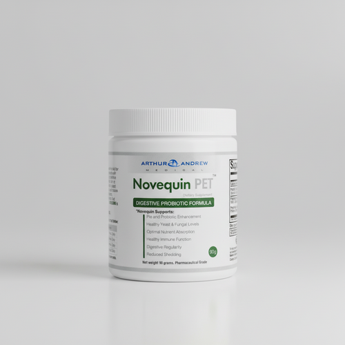 Arthur Andrew Medical Novequin PET supplement container on a white background