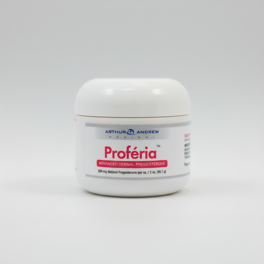 Jar of Arthur Andrew Medical Proferia cream on a white background