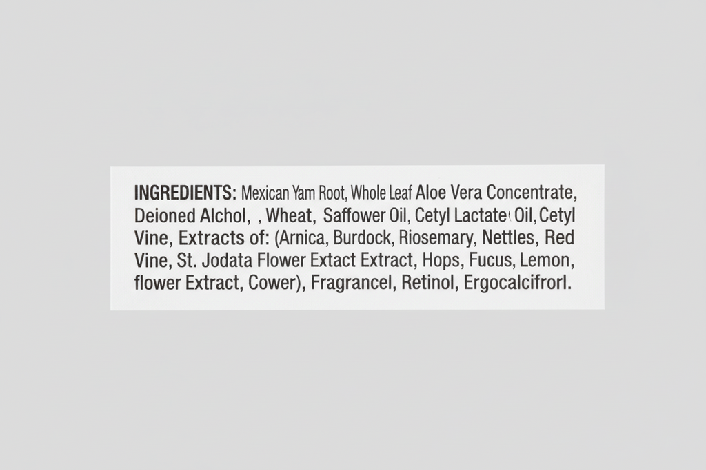 Product packaging with ingredients listed on a white background
